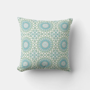 Ocean Mandala in Blue and Grey and White Throw Pillow