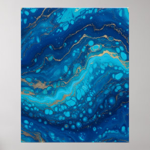 Ocean Marble Blue Abstract Bathroom Wall Art
