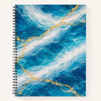 Ocean Marble with White Swirls and Gold Veining Notebook