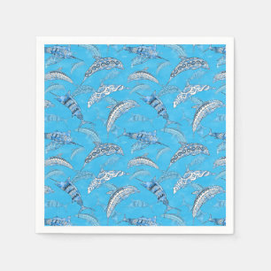 Ocean Marine Animals Dolphins Marlins Napkin