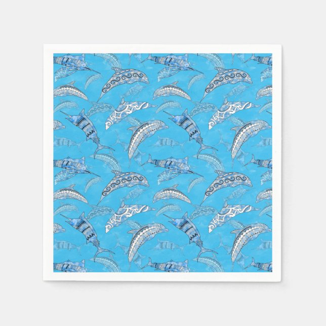 Ocean Marine Animals Dolphins Marlins Napkin (Front)