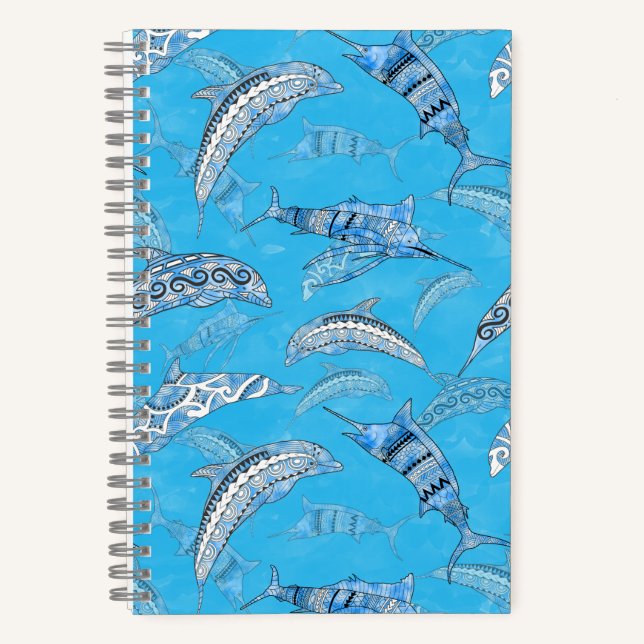 Ocean Marine Animals Dolphins Marlins Notebook (Front)