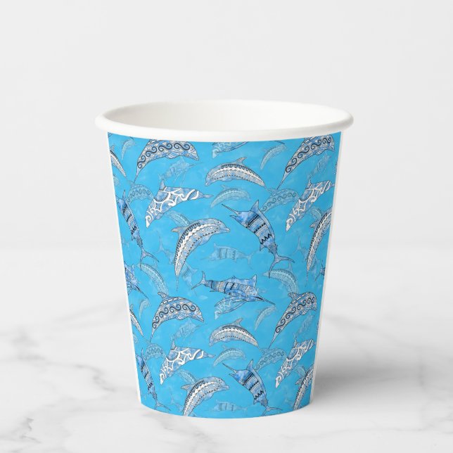 Ocean Marine Animals Dolphins Marlins Paper Cups (Front)