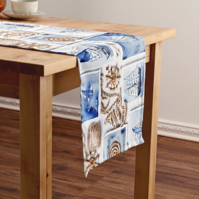 Ocean Marine Theme Pattern Short Table Runner (In Situ)