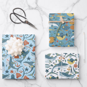 Ocean Marine Under The Sea Shark Birthday Present Wrapping Paper Sheet