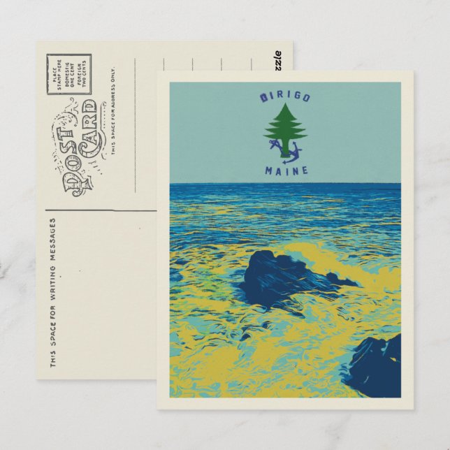 Ocean Maritime Flag Maine USA illustration Postcard (Front/Back)