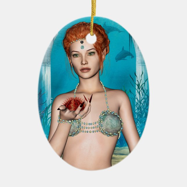 Ocean Mermaid Ceramic Ornament (Front)