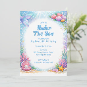 Ocean Mermaid Girls Oneder the Sea 8th Birthday  Invitation
