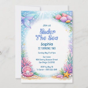 Ocean Mermaid Girls Under the Sea Second Birthday Invitation