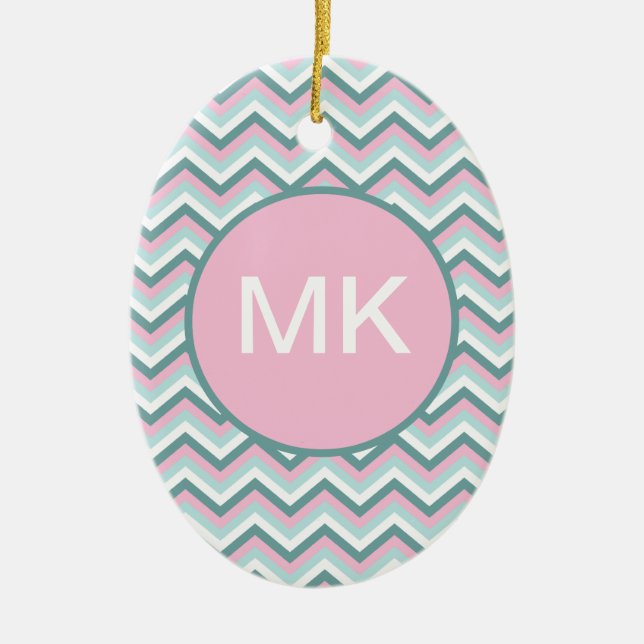Ocean Mist Chevron Pattern Ceramic Ornament (Front)