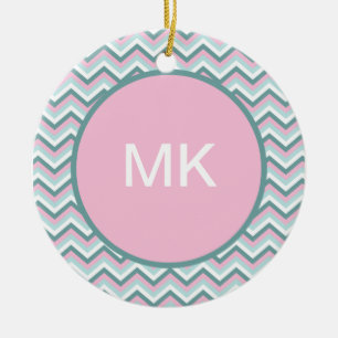 Ocean Mist Chevron Pattern Ceramic Ornament