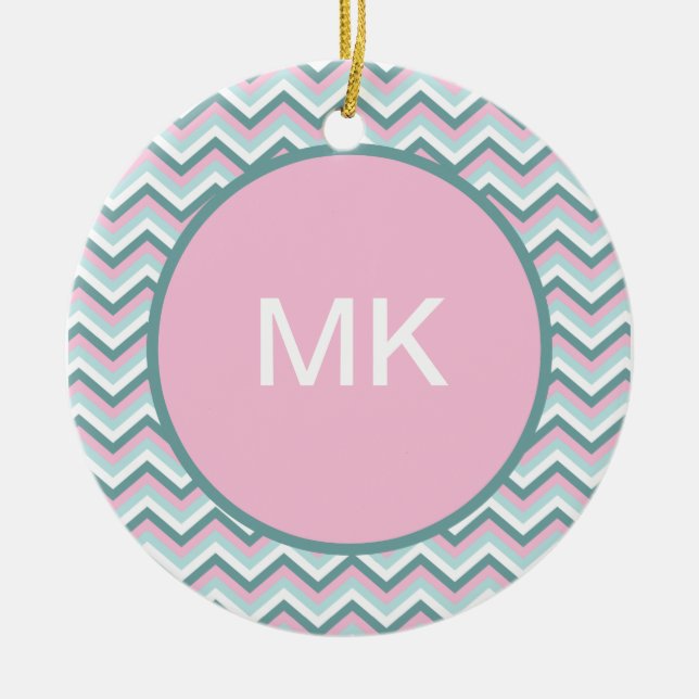 Ocean Mist Chevron Pattern Ceramic Ornament (Front)