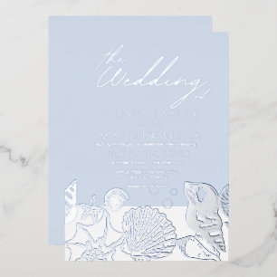 Ocean Modern Real Silver Foil Wedding Invitation