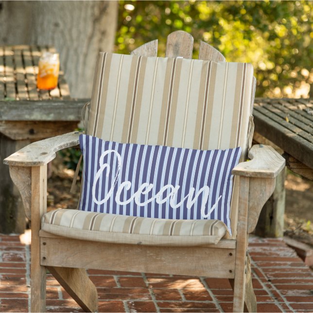 Ocean/nautical blue striped lumbar pillow (Chair)