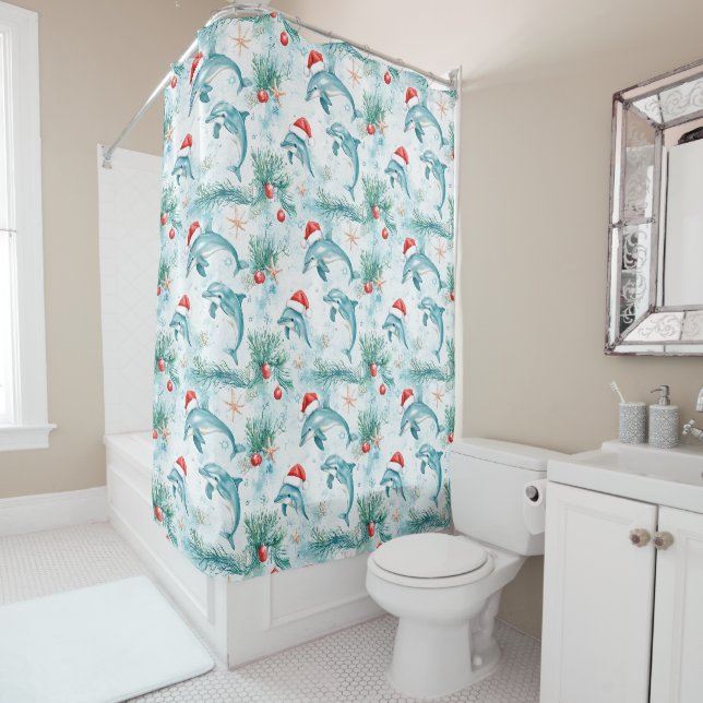 Ocean Nautical Christmas Santa Dolphin Pattern (In Situ)