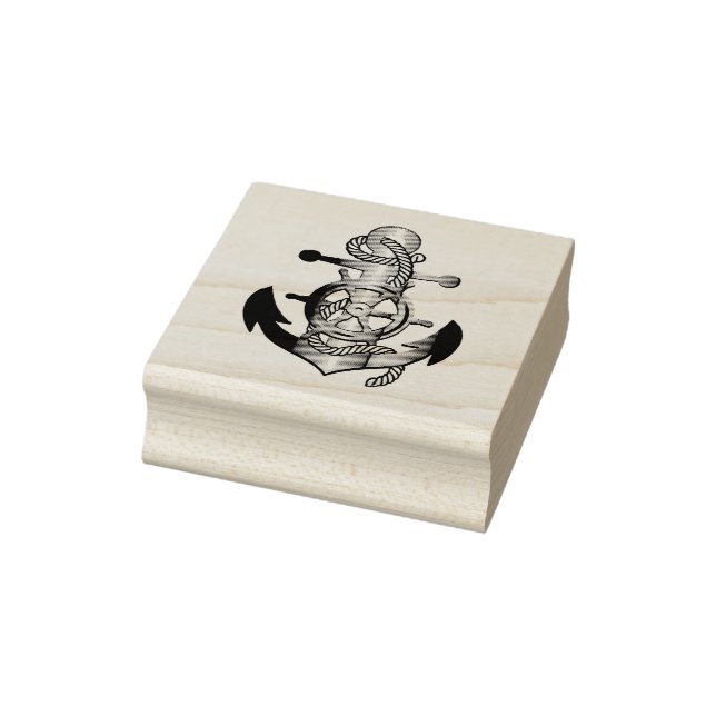 Ocean nautical ship wheel with anchor rubber stamp (Stamp)