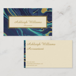 Ocean - Navy Teal Gold Marbled Abstract Pattern Business Card