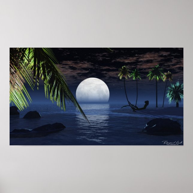 Ocean Night Moon Setting Print (Front)