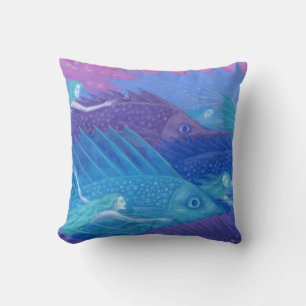 "Ocean nomads" fantasy art, fishes, mermaids & sea Throw Pillow