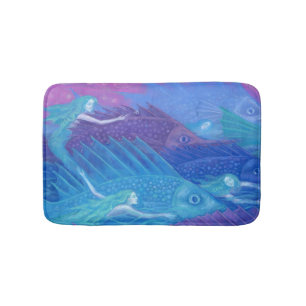 Ocean Nomads, Nautical Fantasy Art Mermaids & Fish Bath Mat