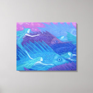 Ocean Nomads, Nautical Fantasy Art Mermaids & Fish Canvas Print