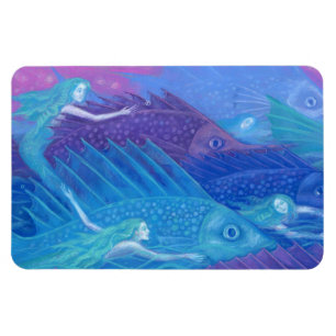 Ocean Nomads, Nautical Fantasy Art Mermaids & Fish Magnet