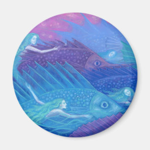 Ocean Nomads, Nautical Fantasy Art Mermaids & Fish Magnet
