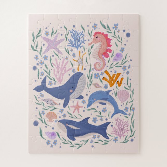 Ocean Nursery Art - Whimsical Sea Creatures Jigsaw Puzzle (Vertical)
