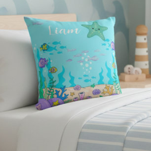 Ocean Nursery Decor, boy Room Decor, Custom Name  Throw Pillow