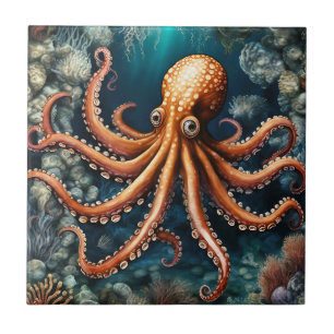 Ocean Octopus Deep Blue Tile