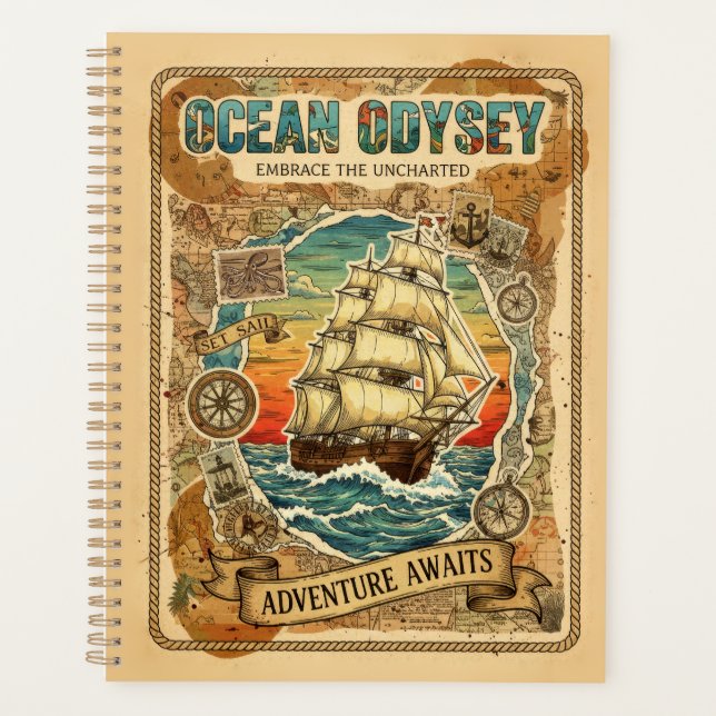 Ocean Odyssey Vintage Nautical Adventure Art Planner (Front)