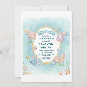 Ocean Of Fun Cute Mermaid Baby Shower Invitation