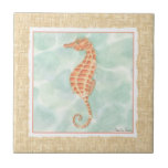 Ocean Orange Seahorse Tile<br><div class="desc">Have you ever seen a seahorse up close? Well now you get this great piece of art by Chariklia Zarris to add to your love of sea horse collection. Zarris creates some of the best sea life art pieces that will relax and calm your day. Get it on your Zazzle...</div>