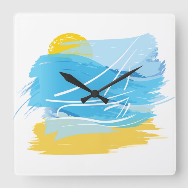 Ocean Painting Square Wall Clock (Front)