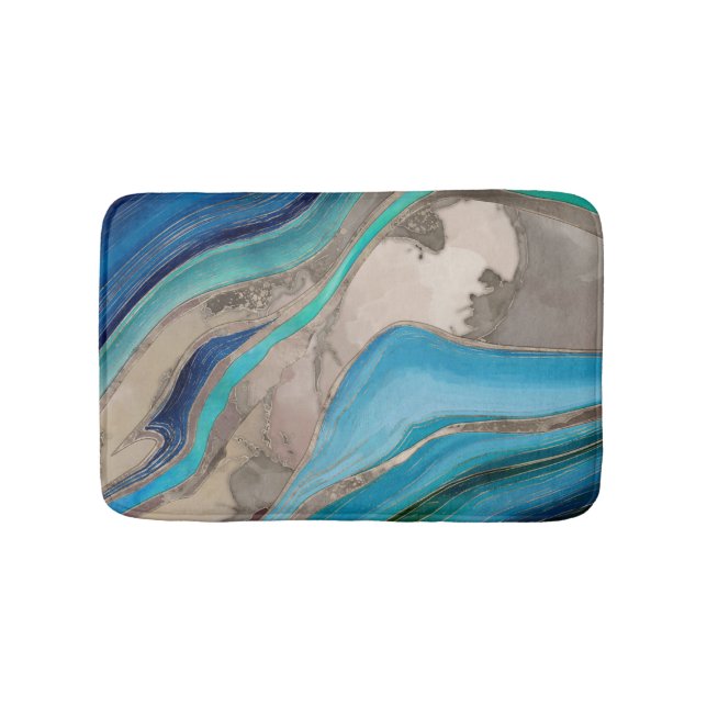 Ocean Palette  and taupe marble Bath Mat (Front)