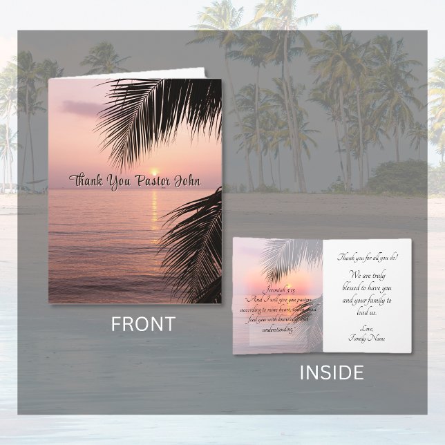 Ocean Palm Tree Pastor Appréciation Carte de remer (Ocean Palm Tree Pastor Appreciation Thank You Card)