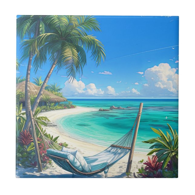 Ocean Paradise - Tropical Beach Oasis Tile (Front)