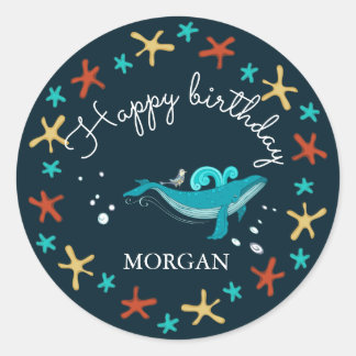 Ocean Party | Happy Birthday Monogram Sticker