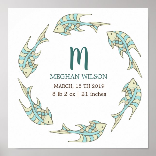 Ocean Pastel | Poster personnalisé de naissance de (Devant)