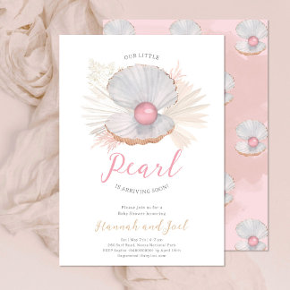 Ocean Pearl Sea Shell Pink Girl Baby Shower Invitation