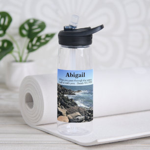 Ocean Photo God Will Be with You Bible Verse Name Water Bottle