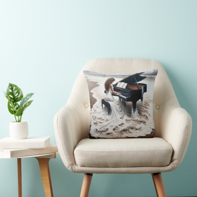 Ocean Pianist Play A Grand Pianol Throw Pillow (Chair)
