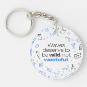 Ocean Pollution Awareness Quote & Marine Line Art Keychain