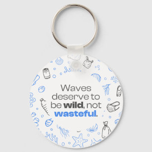 Ocean Pollution Awareness Quote with Marine Doodle Keychain