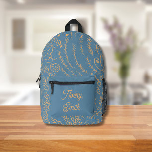 Ocean Print Backpack – Hand-Drawn Waves & Coral 