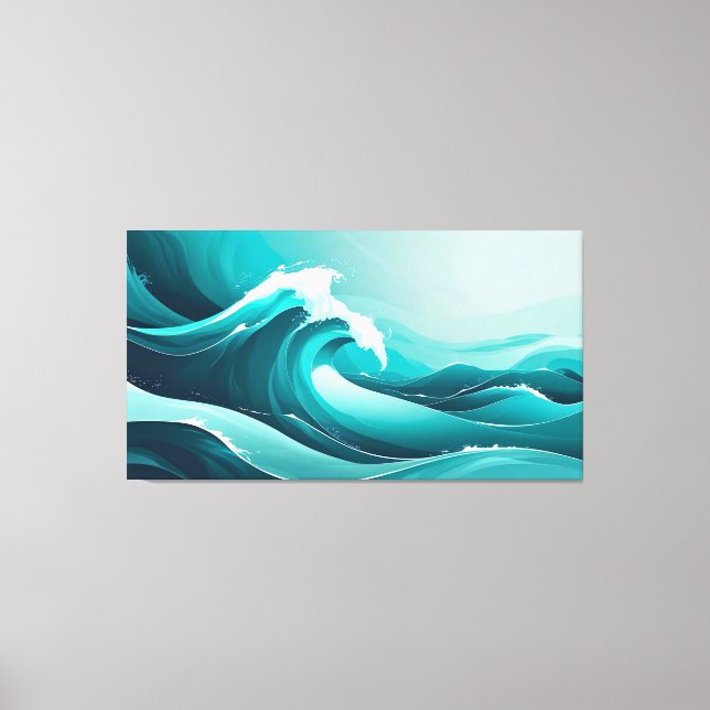 Ocean Pulse – Stylized Wave Art in Blue Tones Canvas Print (Front)