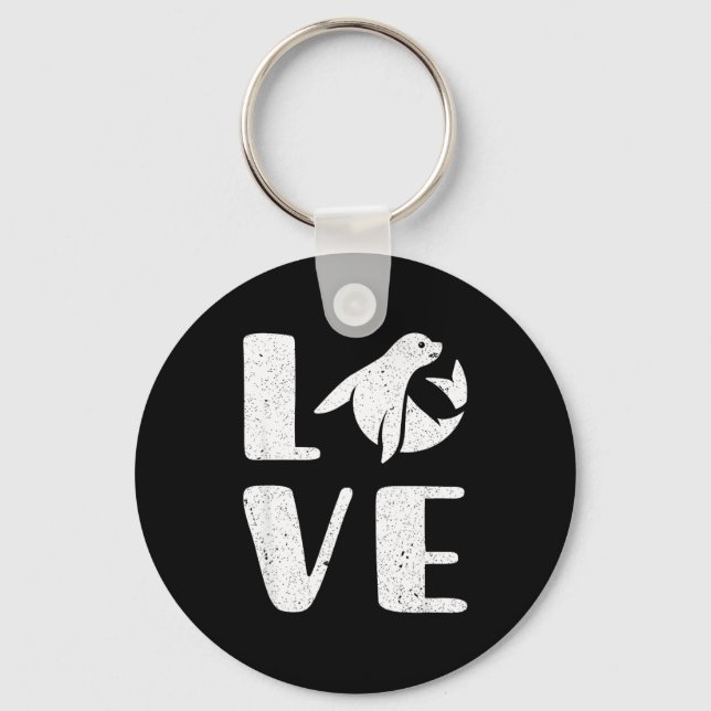 Ocean Puppy Seal Lover Valentines Day Gift Sea Lio Keychain (Front)