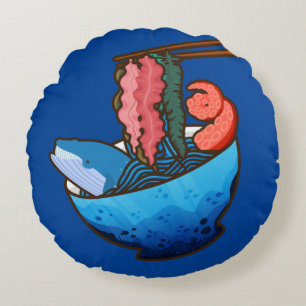 Ocean Ramen Tentacle Kelp Whale Food Nature Round Pillow