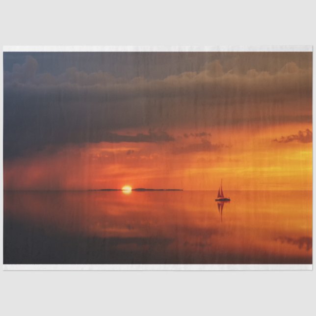 Ocean Red Sunset Sailboat Decoupage Tissue Paper (Front)
