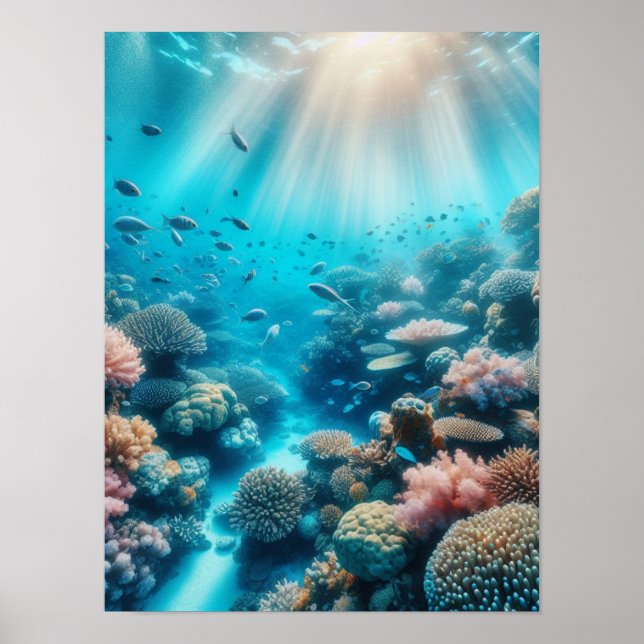 Ocean reef and sunbeams poster (Front)